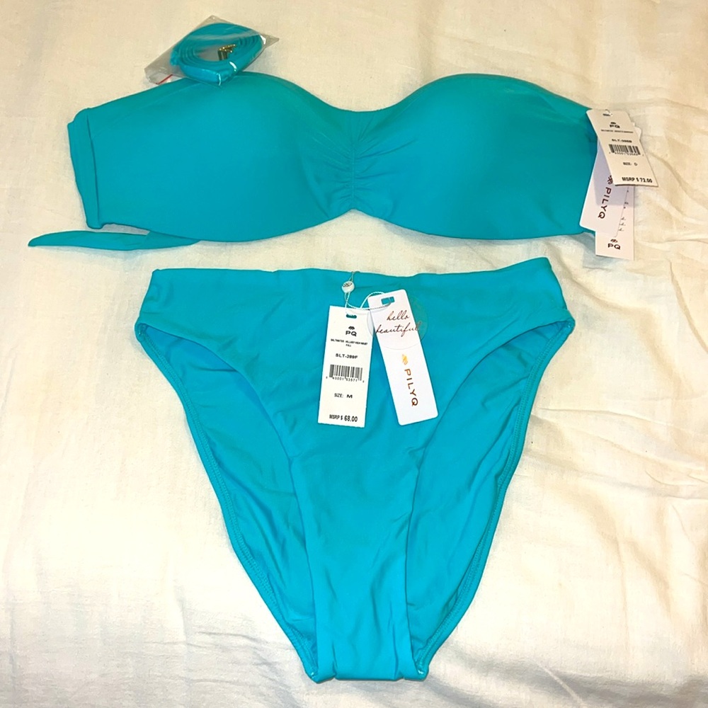 🆕 PilyQ Saltwater 🩵 aqua turquoise blue bandeau highwaist bikini set
